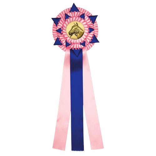3-Rings Rozet Paardensport - Dierententoonstelling Rozet 2 Ringen Sterren en 3 Linten - R70
