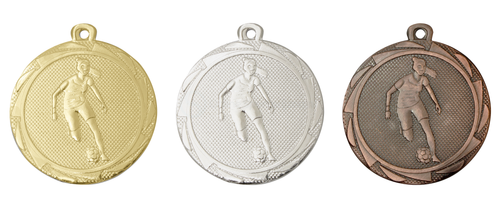 Damesvoetbal Medaille - 45 mm - BS.ME111 - Goud, Zilver en Brons