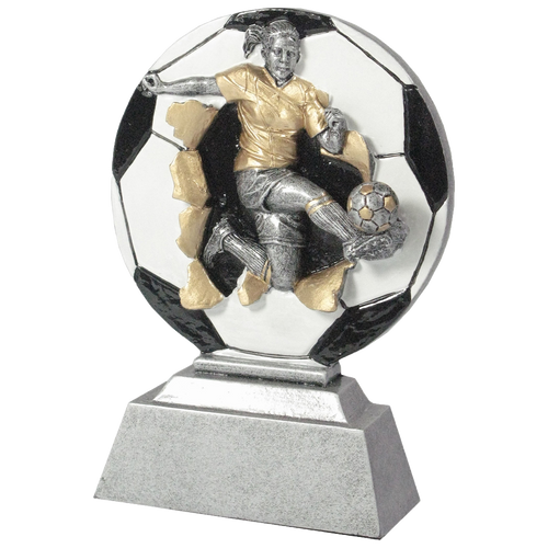 Damesvoetbaltrofee - RE070 - Antiek Zilver met Kleuraccent