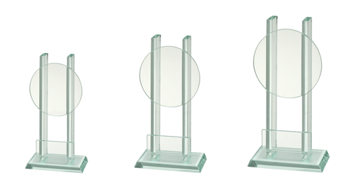 Glazen Award met Blaze Disk Keuze en Tekstplaatje - W141-W143