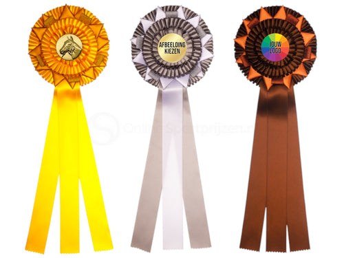 3-Rings Goud - Zilver - Brons Rozet Paardensport - Dierententoonstelling Rozet met Ster en Sierlusjes - R80