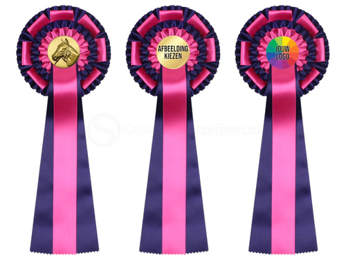 3-Rings Rozet Paardensport - Dierententoonstelling Rozet Met Sierlusjes En 3 Linten - R45