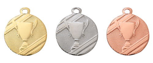 Mini Kindermedaille met Trofee - 32 mm - D106 - Goud, Zilver en Brons