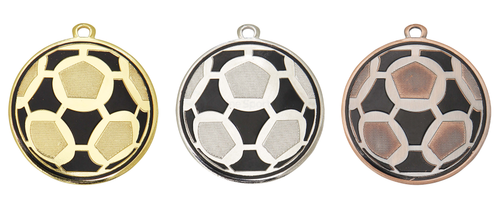 Multi Colour Voetbalmedaille - 50 mm - DI5009 - Goud, Zilver en Brons