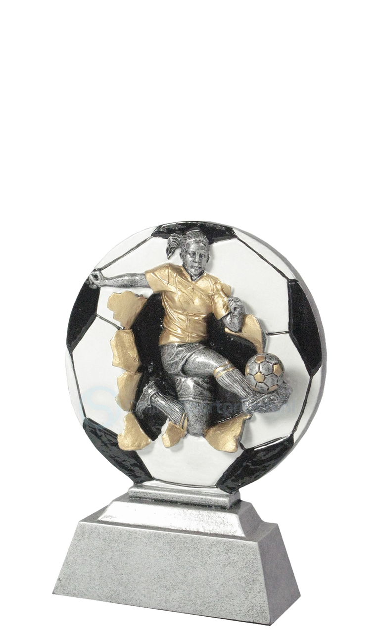 Damesvoetbaltrofee - RE070 - Antiek Zilver met Kleuraccent