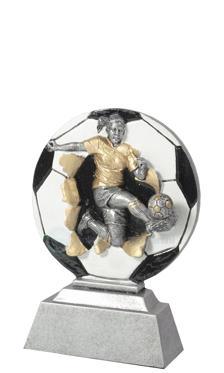 Damesvoetbaltrofee - RE070 - Antiek Zilver met Kleuraccent