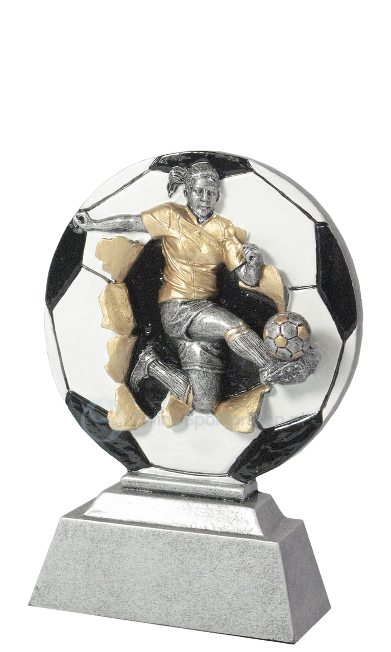 Damesvoetbaltrofee - RE070 - Antiek Zilver met Kleuraccent