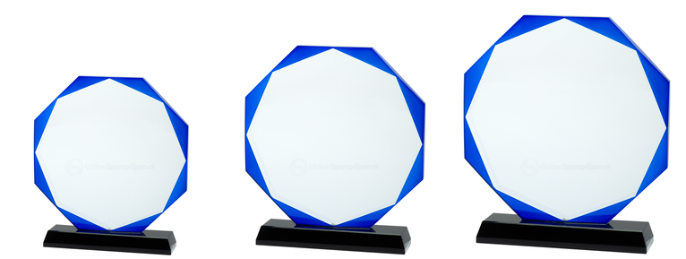 Glazen Award met Blauw Accent - Inclusief Geschenkdoos - W461-W463.9