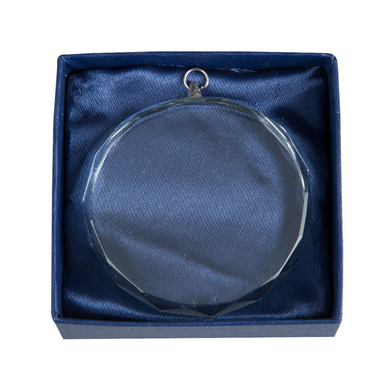 Glazen Medaille met Geschenkdoos Geschikt voor Gravure en Full Colour Print - 60 mm - DG6001 - Transparant