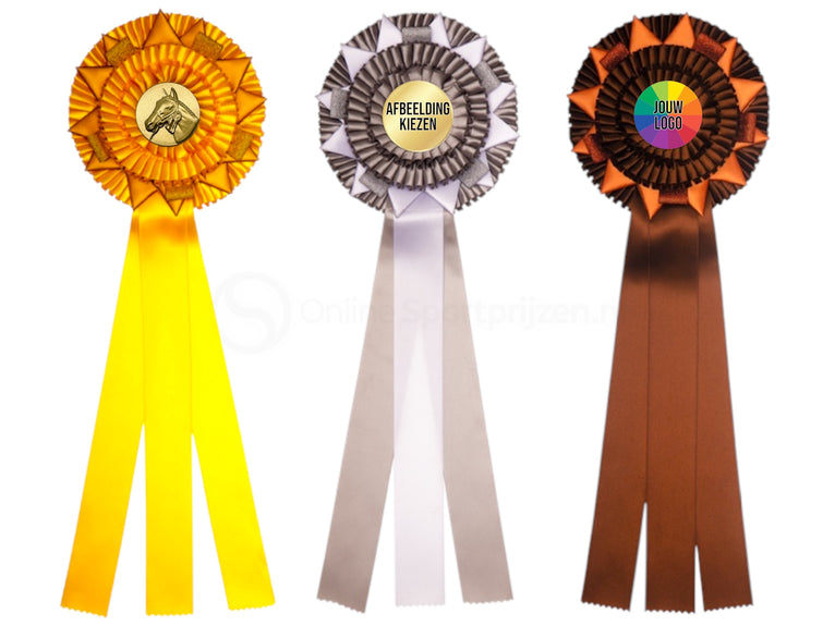 3-Rings Goud - Zilver - Brons Rozet Paardensport - Dierententoonstelling Rozet met Ster en Sierlusjes - R80