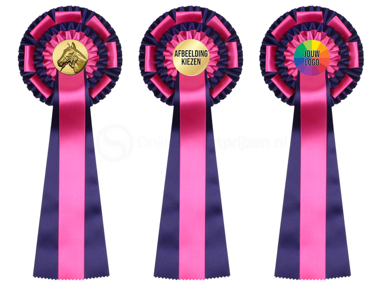 3-Rings Rozet Paardensport - Dierententoonstelling Rozet Met Sierlusjes En 3 Linten - R45