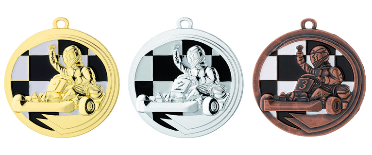 Luxe Karting Medaille - 50 mm - D39 - Goud, Zilver en Brons