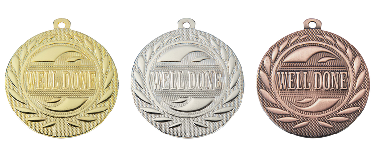 Medaille Well Done - Pluim Medaille - 50 mm - DI5000.T - Goud, Zilver en Brons