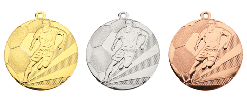 Voetbal Medaille - 50 mm - D112A - Goud, Zilver en Brons