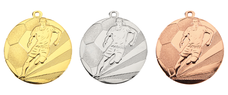 Voetbal Medaille - 50 mm - D112A - Goud, Zilver en Brons