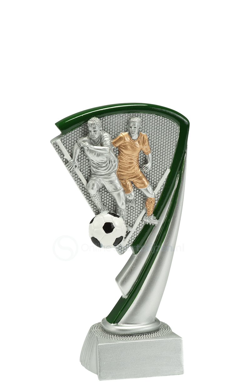 Voetbaltrofee - RE049 - Antiek Zilver met Kleuraccent